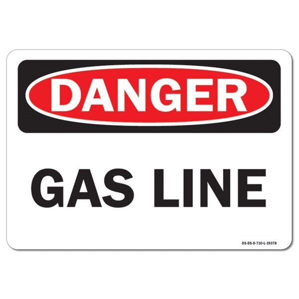 Safety Sign, OSHA Danger, 3.5" Height, 5" Width, Gas Line, Landscape, 10PK